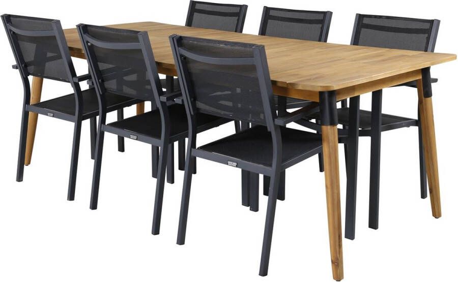 Hioshop Julian tuinmeubelset tafel 210x100cm 6 stoelen Copacabana naturel zwart
