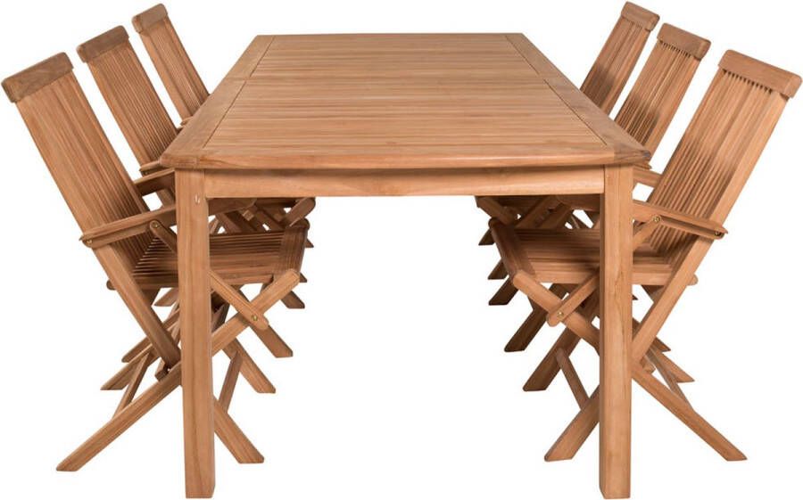 Hioshop Kenya tuinmeubelset tafel 100x220cm en 6 stoel armleuning Kenya wit naturel