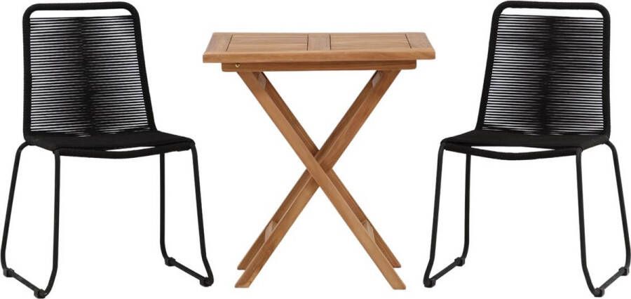 Hioshop Kenya tuinmeubelset tafel 70x70cm 2 stoelen Lindos naturel zwart