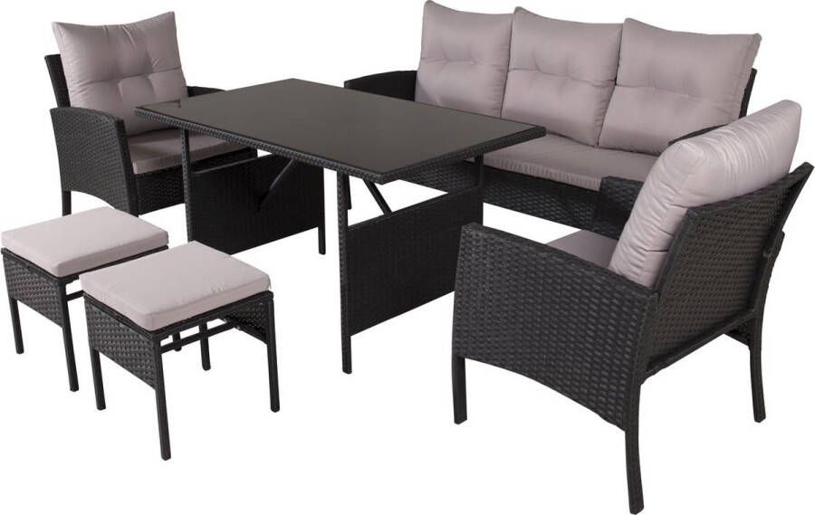 Hioshop Knock tuinmeubelset 6 delen zwart grijs