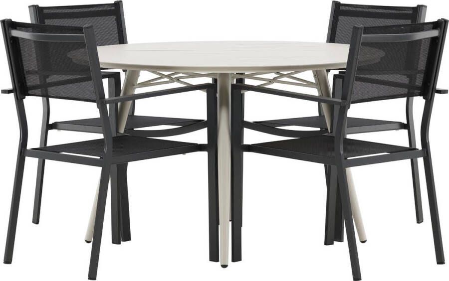 Hioshop Lina tuinmeubelset tafel 120x120cm 4 stoelen Copacabana beige zwart