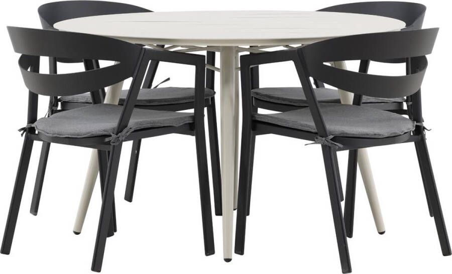 Hioshop Lina tuinmeubelset tafel 120x120cm 4 stoelen Wear beige zwart