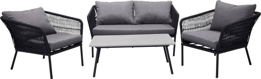 Nohr Loungeset Karlene Met bank tafel en 2 fauteuils Zwart