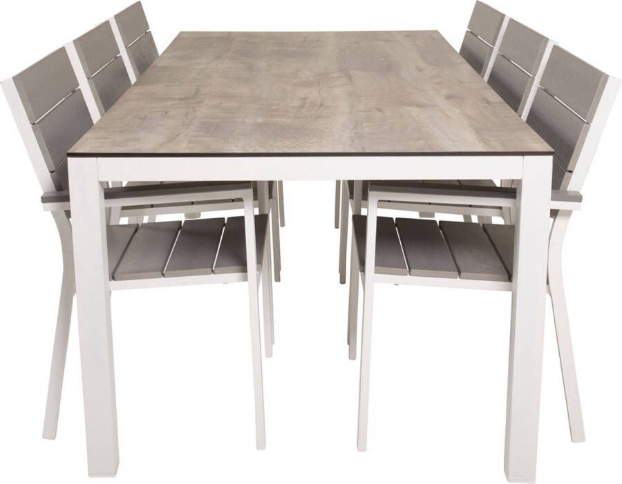 Hioshop Llama Tuinmeubelset Tafel 100x205cm En 6 Stoel Levels Wit Grijs Crèmekleur.