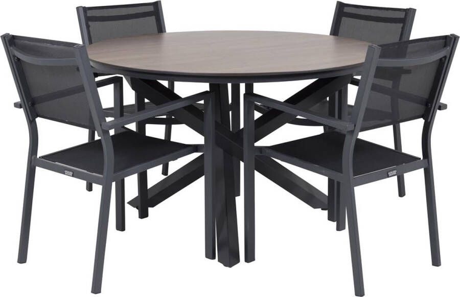 Hioshop Llama tuinmeubelset tafel 120x120cm 4 stoelen Copacabana bruin zwart