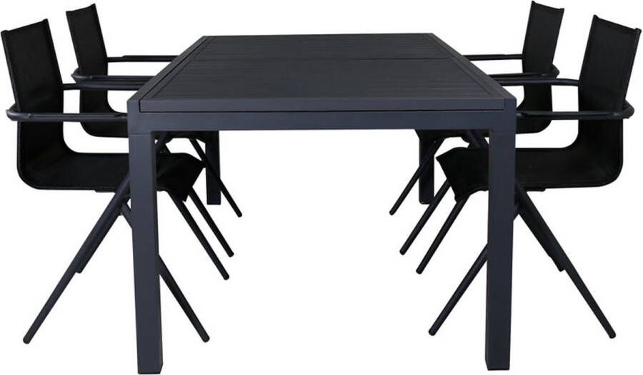 Hioshop Marbella Tuinmeubelset Tafel 100x160 240cm En 4 Stoel Alina Zwart.