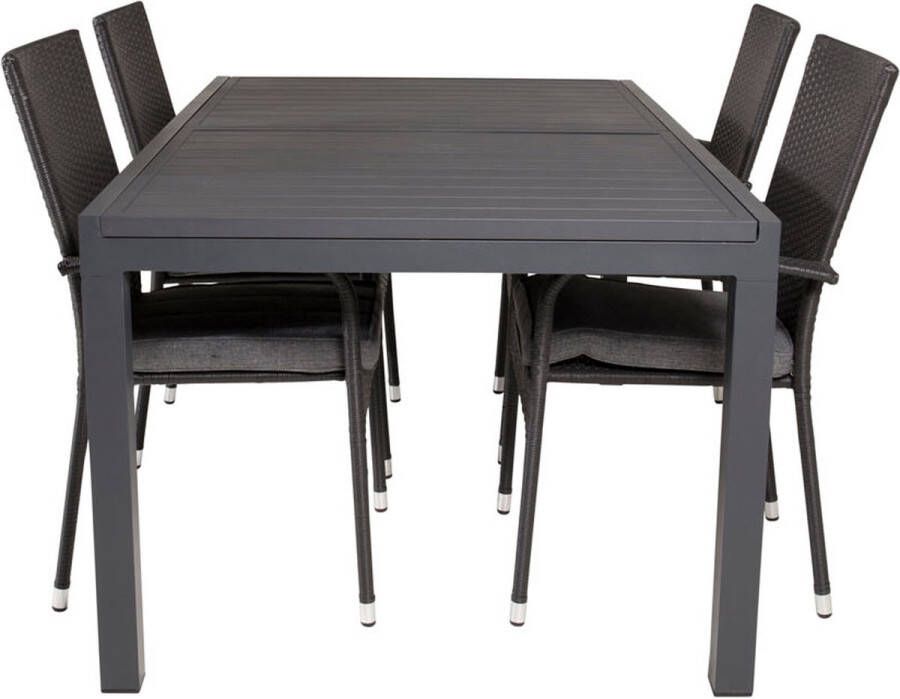 Hioshop Marbella Tuinmeubelset Tafel 100x160 240cm En 4 Stoel Anna Zwart.