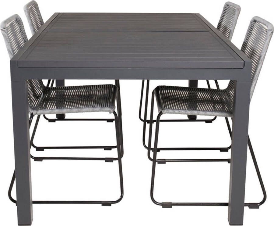 Hioshop Marbella Tuinmeubelset Tafel 100x160 240cm En 4 Stoel Lindos Zwart.