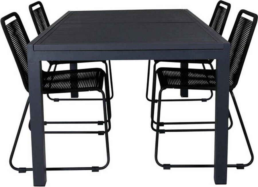 Hioshop Marbella Tuinmeubelset Tafel 100x160 240cm En 4 Stoel Stapels Lindos Zwart.