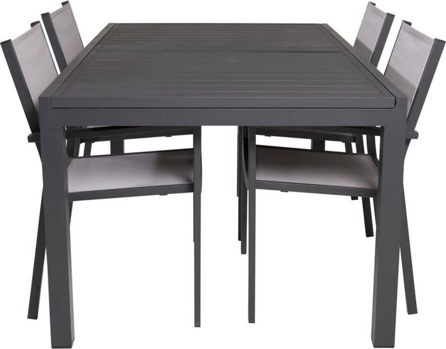 Hioshop Marbella tuinmeubelset tafel 160x100cm 4 stoelen Copacabana zwart grijs