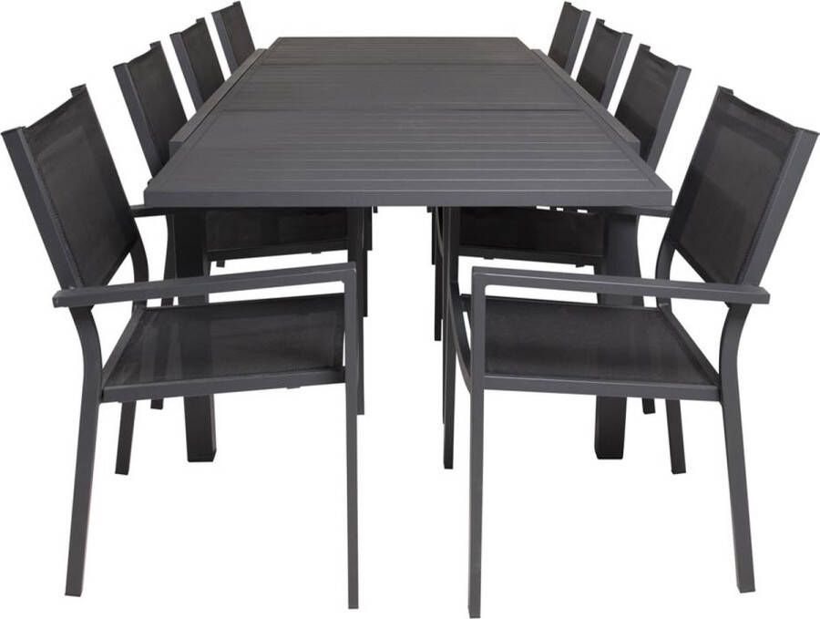 Hioshop Marbella tuinmeubelset tafel 160x100cm 8 stoelen Copacabana zwart