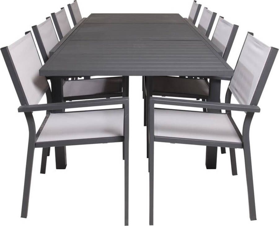 Hioshop Marbella tuinmeubelset tafel 160x100cm 8 stoelen Copacabana zwart grijs
