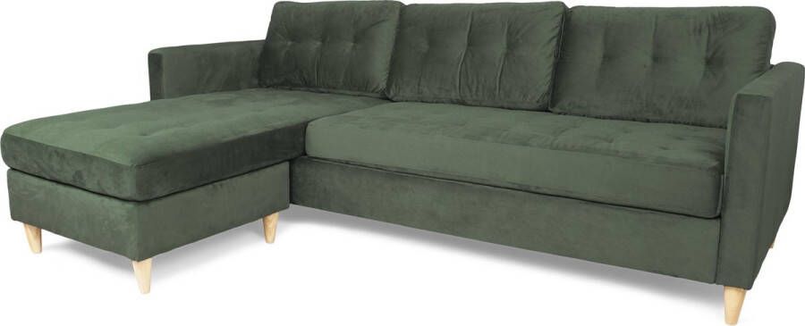 Hioshop Marino bank BA1 chaise longue rechts of links gedraaid in velour groen.