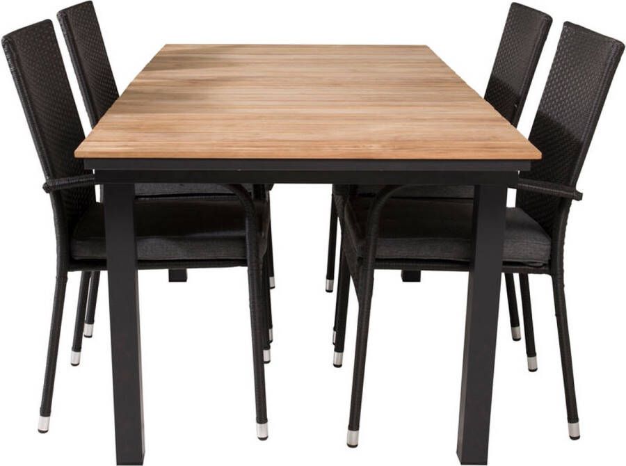 Hioshop Mexico Tuinmeubelset Tafel 90x160 240cm En 4 Stoel Anna Zwart Naturel.