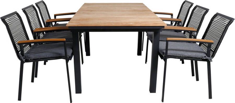 Hioshop Mexico Tuinmeubelset Tafel 90x160 240cm En 6 Stoel Dallas Zwart Naturel.