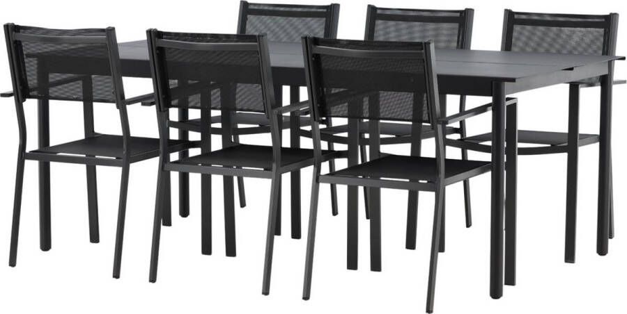 Hioshop Modena tuinmeubelset tafel 200x100cm 6 stoelen Copacabana zwart