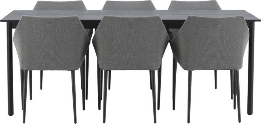 Hioshop Modena tuinmeubelset tafel 200x100cm 6 stoelen Spoga zwart grijs