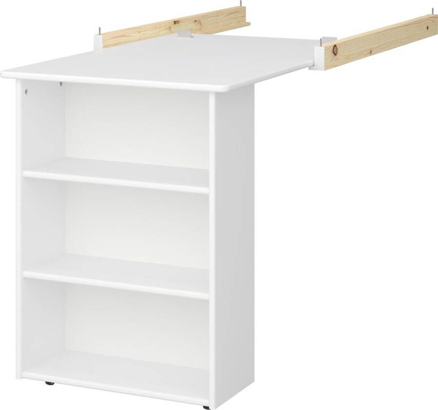 Hioshop Molly Oscar Kids bureau Uitschuifbaar tafelblad met 3 planken witte lak.