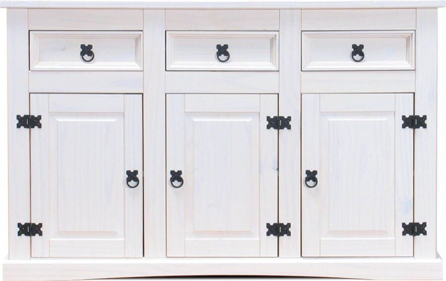 Hioshop Wit dressoir New Mexico 132cm breed met 3 deuren en 3 laden.