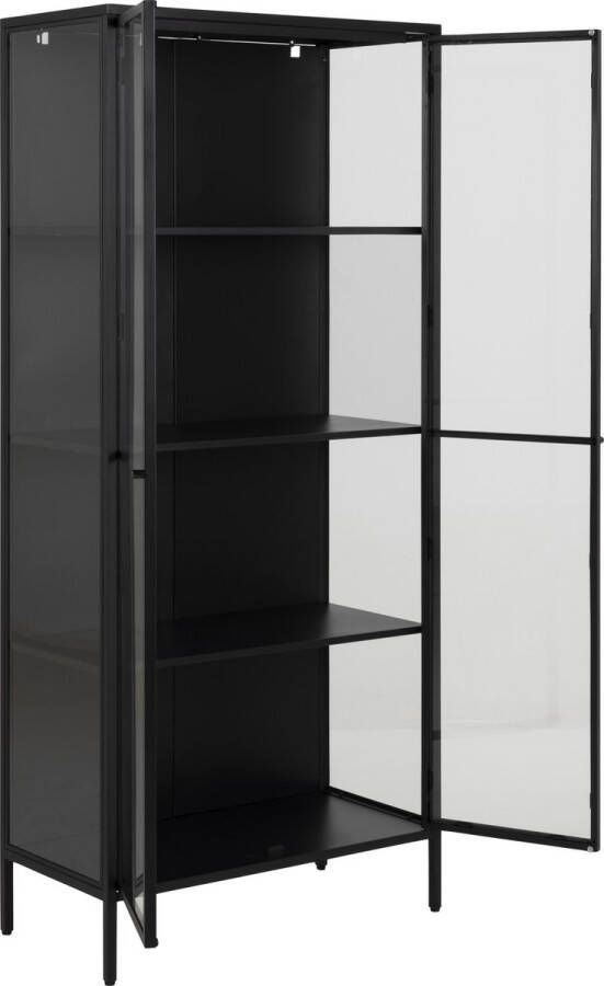 Hioshop Newbor vitrinekast H180 met 2 glazen deuren zwart.