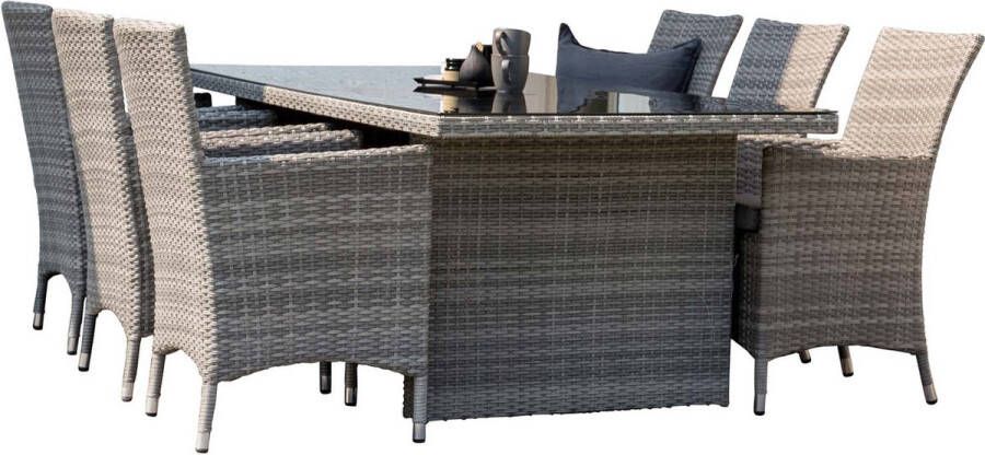 Hioshop Padova tuinmeubelset tafel 100x200cm grijs 6 stoelen Malin grijs