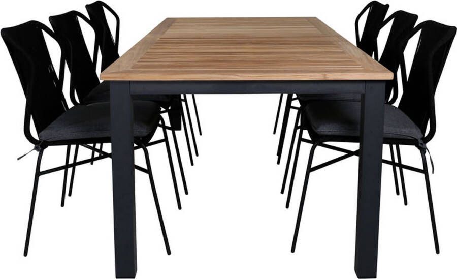 Hioshop Panama Tuinmeubelset Tafel 100x224 324cm En 6 Stoel Julian Zwart Naturel.