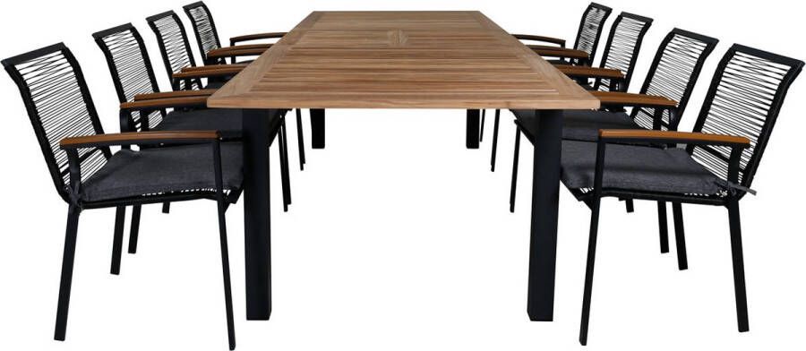 Hioshop Panama Tuinmeubelset Tafel 100x224 324cm En 8 Stoel Dallas Zwart Naturel.