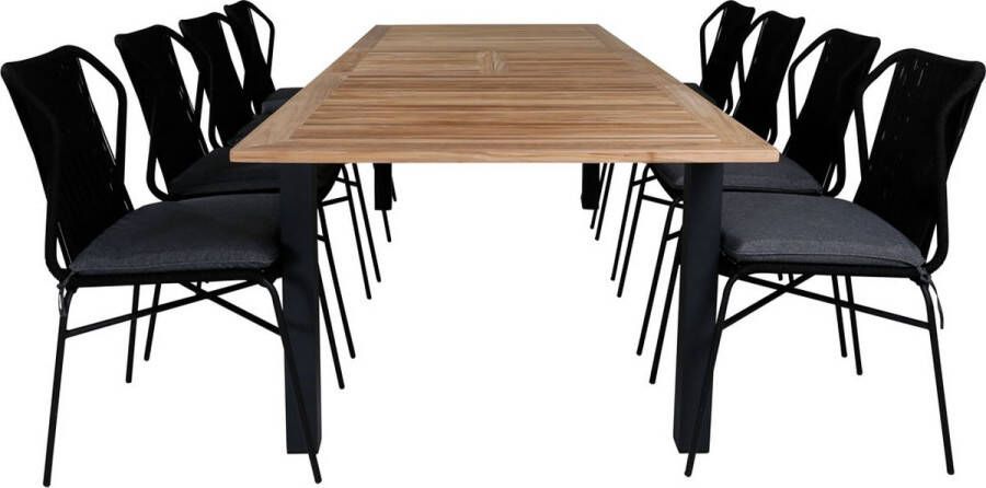 Hioshop Panama Tuinmeubelset Tafel 100x224 324cm En 8 Stoel Julian Zwart Naturel.