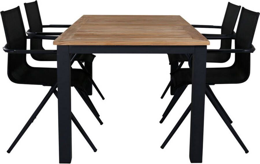 Hioshop Panama Tuinmeubelset Tafel 90x152 210cm En 4 Stoel Alina Zwart Naturel.