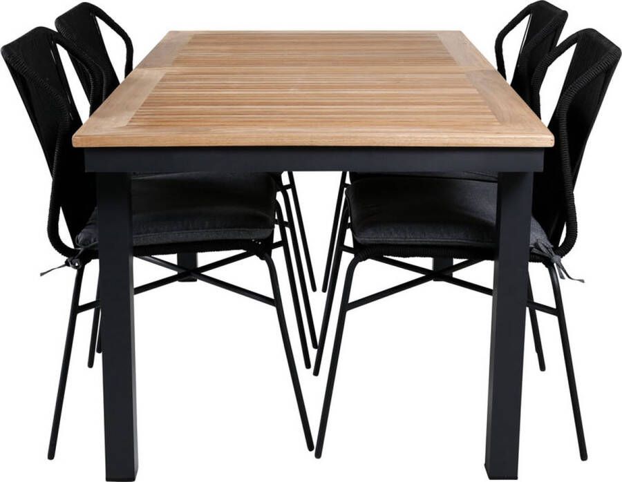 Hioshop Panama Tuinmeubelset Tafel 90x152 210cm En 4 Stoel Julian Zwart Naturel.