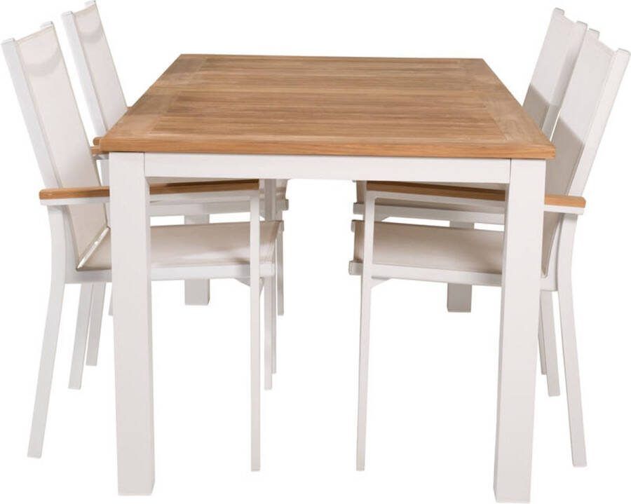 Hioshop Panama Tuinmeubelset Tafel 90x152 210cm En 4 Stoel Texas Wit Naturel.