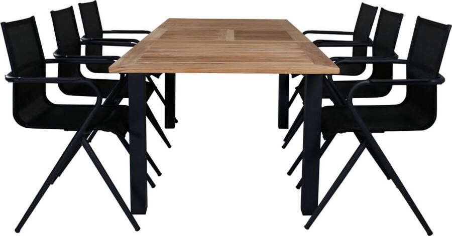 Hioshop Panama Tuinmeubelset Tafel 90x152 210cm En 6 Stoel Alina Zwart Naturel.