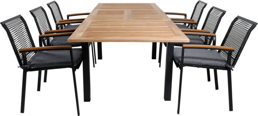 Hioshop Panama Tuinmeubelset Tafel 90x152 210cm En 6 Stoel Dallas Zwart Naturel.