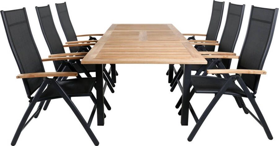 Hioshop Panama Tuinmeubelset Tafel 90x152 210cm En 6 Stoel Panama Zwart Naturel.