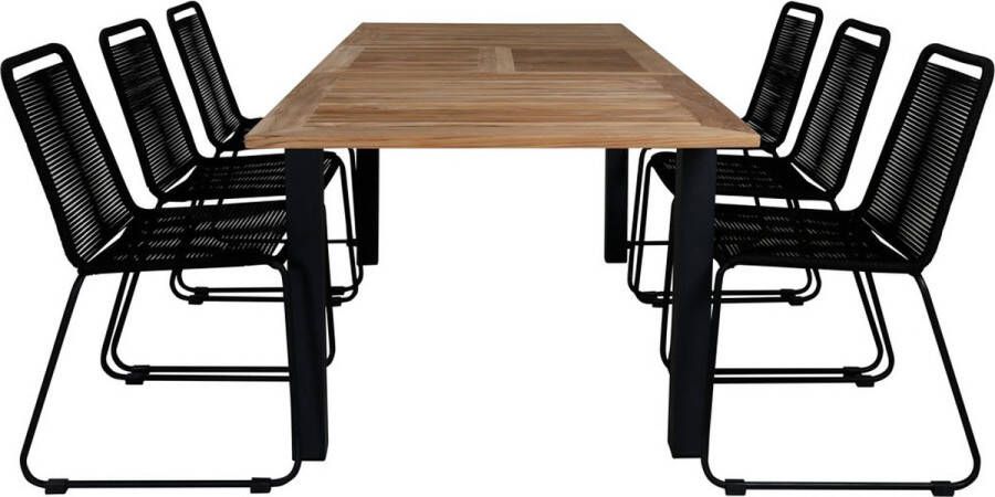 Hioshop Panama Tuinmeubelset Tafel 90x152 210cm En 6 Stoel Stapels Lindos Zwart Naturel.