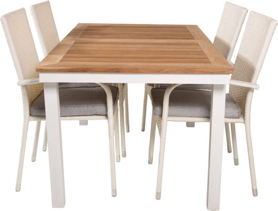 Hioshop Panama Tuinmeubelset Tafel 90x160 240cm En 4 Stoel Anna Wit Naturel.