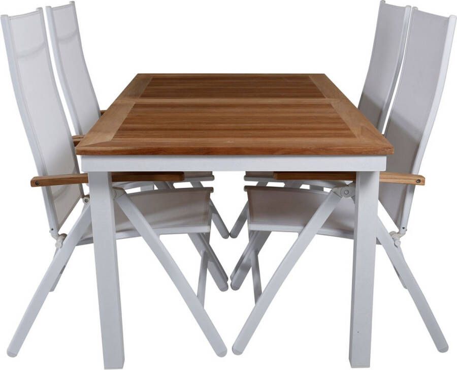 Hioshop Panama Tuinmeubelset Tafel 90x160 240cm En 4 Stoel L5posh Panama Wit Naturel.