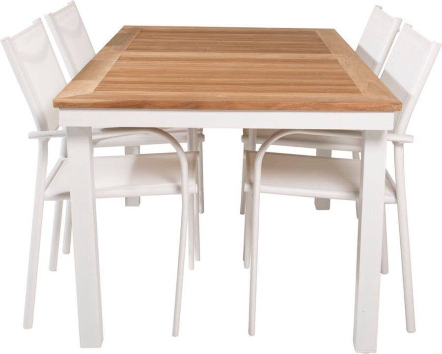 Hioshop Panama tuinmeubelset tafel 90x160 240cm en 4 stoel Santorini wit naturel
