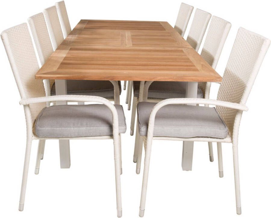 Hioshop Panama Tuinmeubelset Tafel 90x160 240cm En 8 Stoel Anna Wit Naturel.