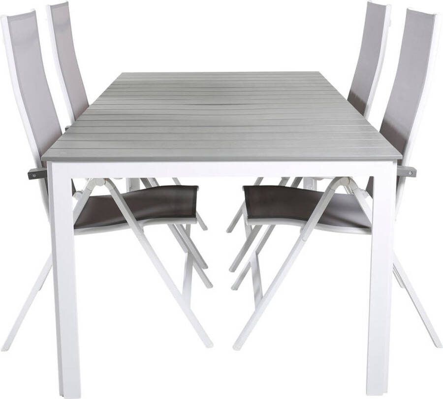 Hioshop Parma tuinmeubelset tafel 100x200cm en 4 stoel Albany wit grijs