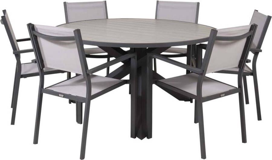 Hioshop Parma tuinmeubelset tafel Ø140cm donkergrijs 6 stoelen Copacabana grijs