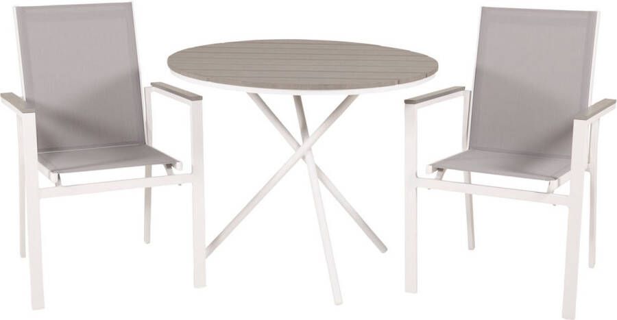 Hioshop Parma Tuinmeubelset Tafel Ø90cm En 2 Stoel Parma Wit Grijs Crèmekleur.