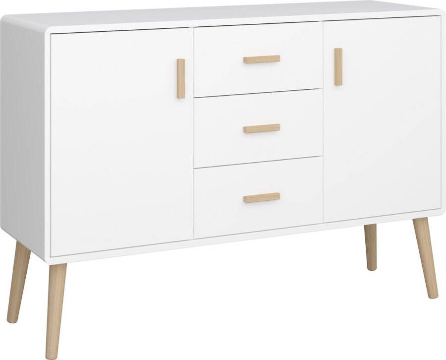 Hioshop Pavis dressoir met 3 lades en 2 deuren in wit.