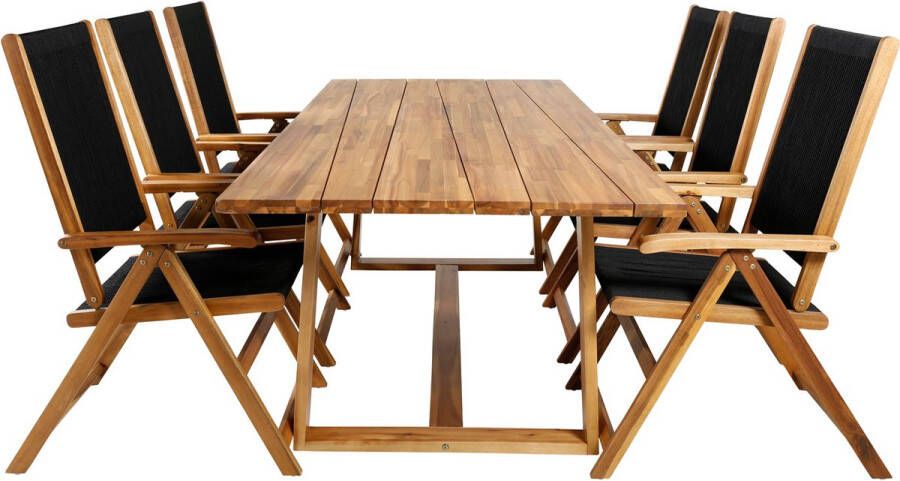 Hioshop Plankton Tuinmeubelset Tafel 100x220cm En 6 Stoel Little John Zwart Naturel.