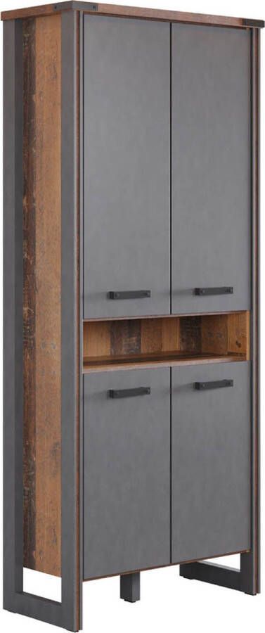 Hioshop Prime kantoor wandkast 4 deuren 1 plank Old Wood decor.