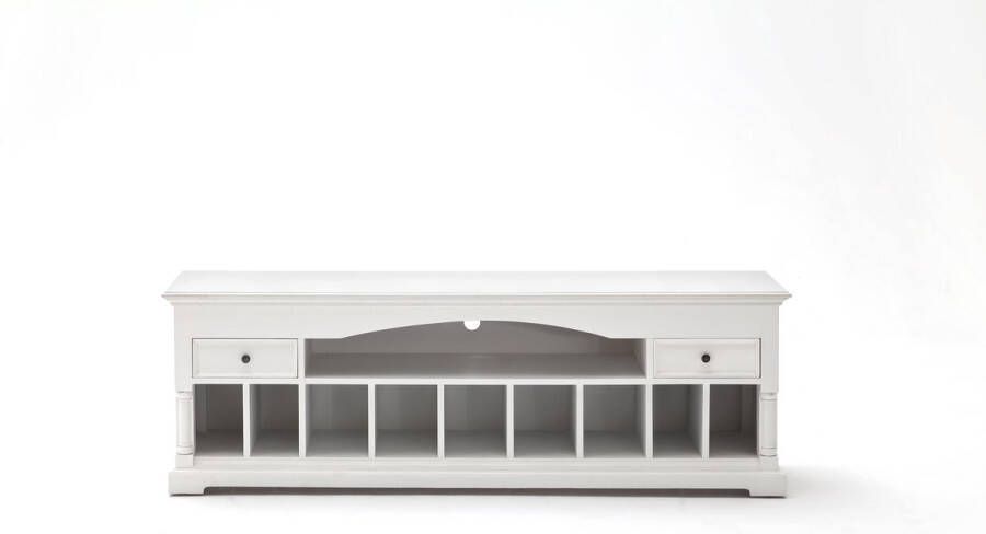 Hioshop Provence tv-meubel met 2 lades 1 plank en meerdere kleine vakken in wit.