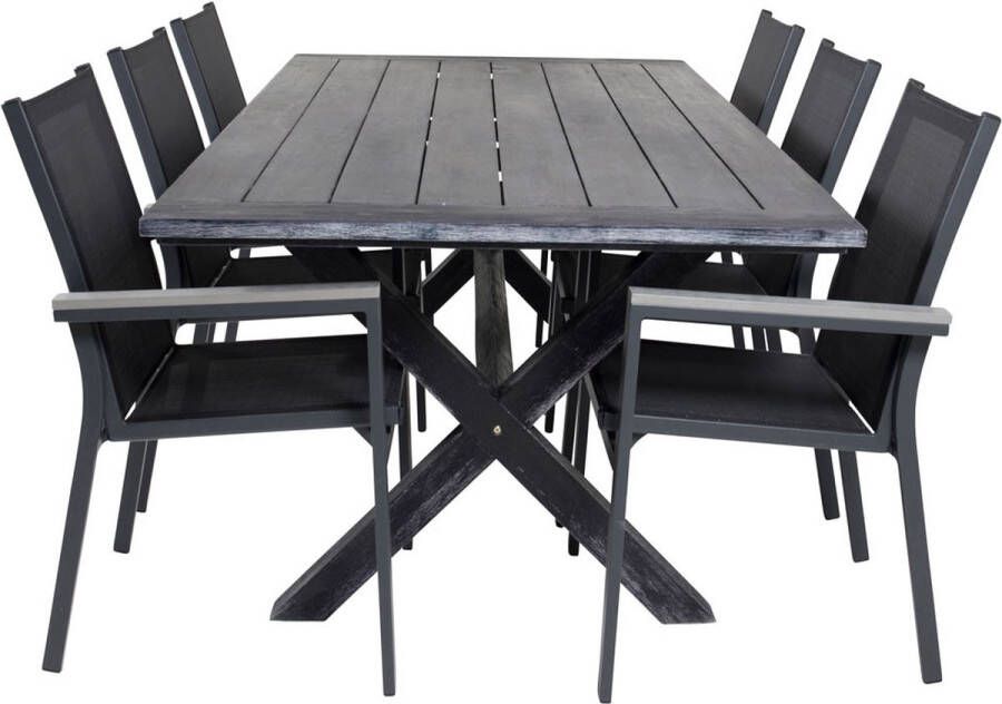 Hioshop Rives tuinmeubelset tafel 100x200cm en 6 stoel Parma zwart