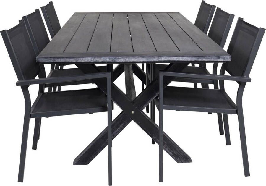 Hioshop Rives tuinmeubelset tafel 200x100cm 6 stoelen Copacabana zwart