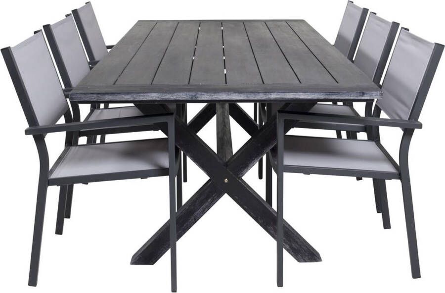 Hioshop Rives tuinmeubelset tafel 200x100cm 6 stoelen Copacabana zwart grijs