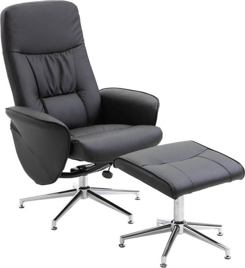 Hioshop Rolf fauteuil recliner met hocker PU kunstleer zwart.